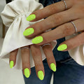 KQueenest Press On Nails Short - Neon Green Press On Nails Oval, 32 Pcs 16 Sizes Natural Short Fake Nails Press ons Almond, Reusable Opaque Glossy Bright Lime Glue on Nail with Glue for Summer Wear