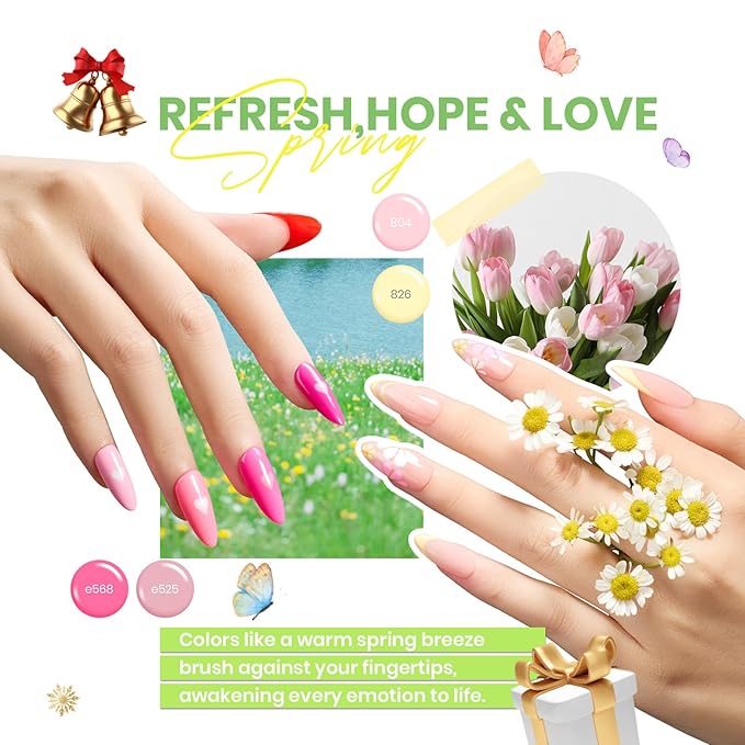 beetles Gel Polish Set Vivid Seasons - Spring Gel Nail Polish Set 36 Colors Pink Yellow Green Purple Jelly Shades 45pcs with Base & Top Coat UV LED Soak Off DIY Salon Valentines Gift for Women & Girls
