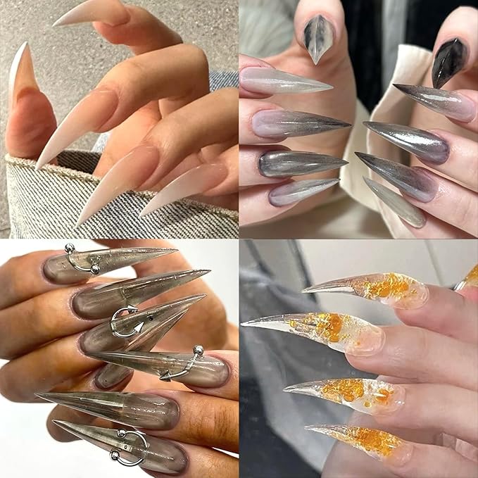 Cat Claw Nail Forms Kit, 150 PCS Long Claw Dual Forms for Polygel, Reusable Eagle Claw Nail Extension Molds with Nail Brush, Halloween Stiletto Nail Tips for Professional Manicure Salon