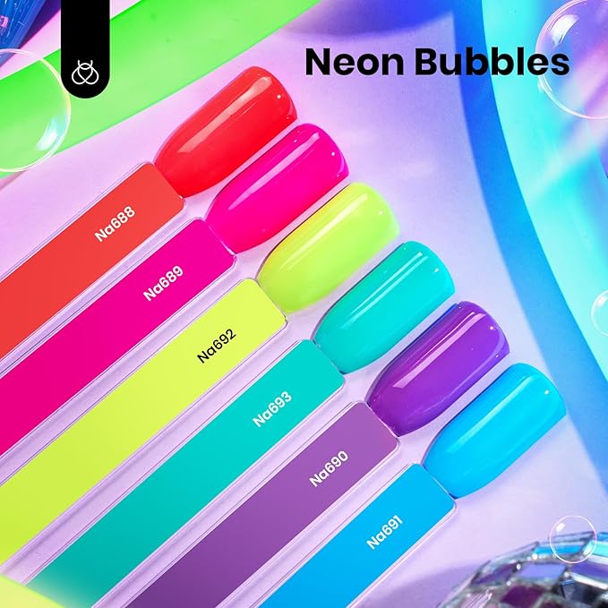 beetles Gel Polish Neon Bubbles - 6 Colors Gel Nail Polish Set Hema Free Full Size Neon Hot Pink Orange Yellow Blue Purple Green Soak Off UV LED DIY Home Manicure Salon Gift for Women Girls