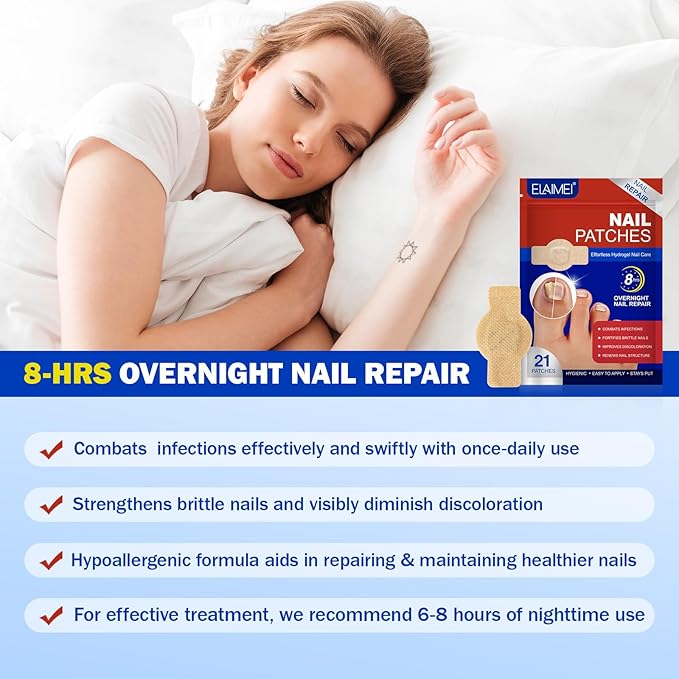 21 PCS Nail Patches ，Toenail Treatment Patch Extra Strength 8-Hour ，Nail Repair Patches,,Nail Repair for Restores Damaged Nails and Appearance of Discolored，Overnight Renewal for Men and Women