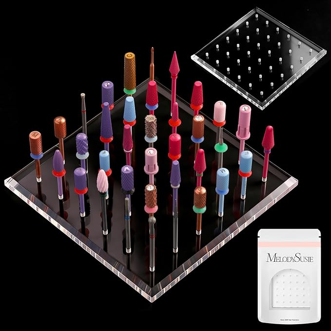 MelodySusie Nail Drill Bits Holder with 36 Holes, Visible Sturdy and Compatible with 3/32" Acrylic Drill Bit Organizer and Storage for Salon & Home, Square（not include bits）