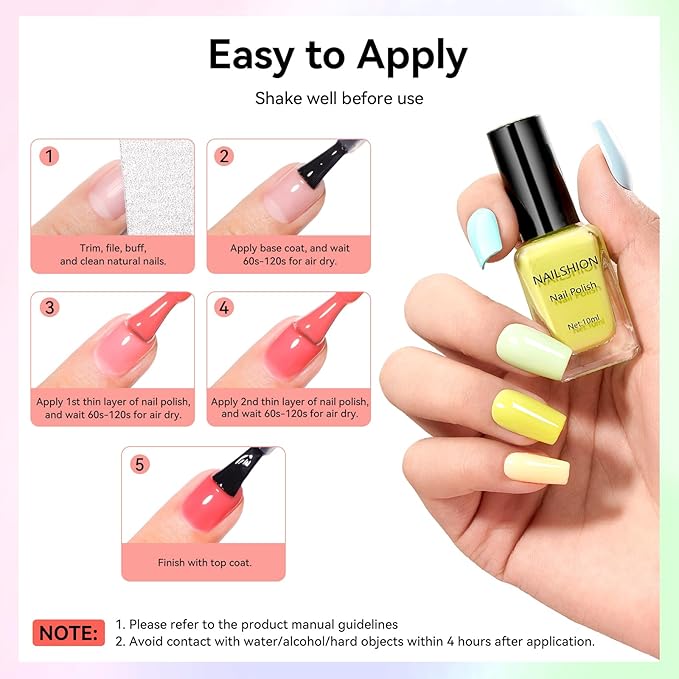 Pastel Nail Polish Set-16 Colors Macaron Pink Blue Yellow Nude Pink Purple Air Dry Nail Polish Set with Base Top Coat & Remover Pads,Vegan, Non-gel Air Dry Salon DIY Nail Art Design Kit