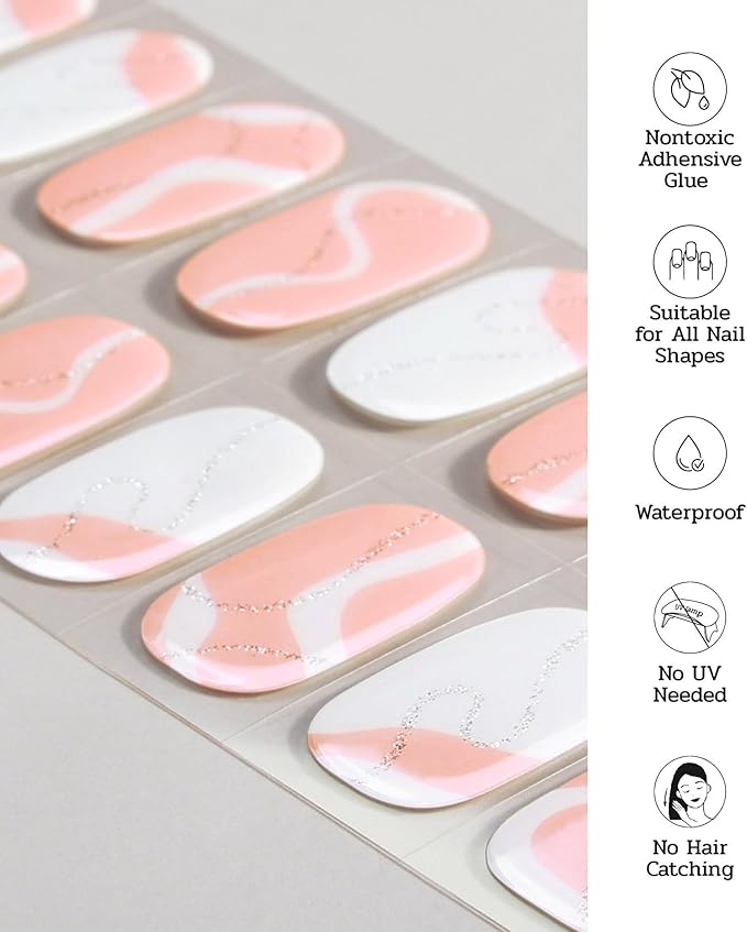 Nail Polish Strips (No UV Lamp Needed) - 22 Pcs Salon Quality Gel Nail Stickers - Long Lasting Wraps (Smoked Salmon)