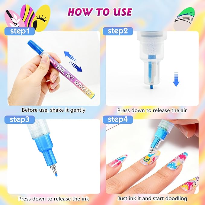 Glow In The Dark Nail Art Pens, 24 Color 0.5 MM Fluorescent Neon Nail Polish Pens Set Drawing Point Painting Liner Painted Pen Kit, Waterproof Nail for DIY Design Manicure Tools