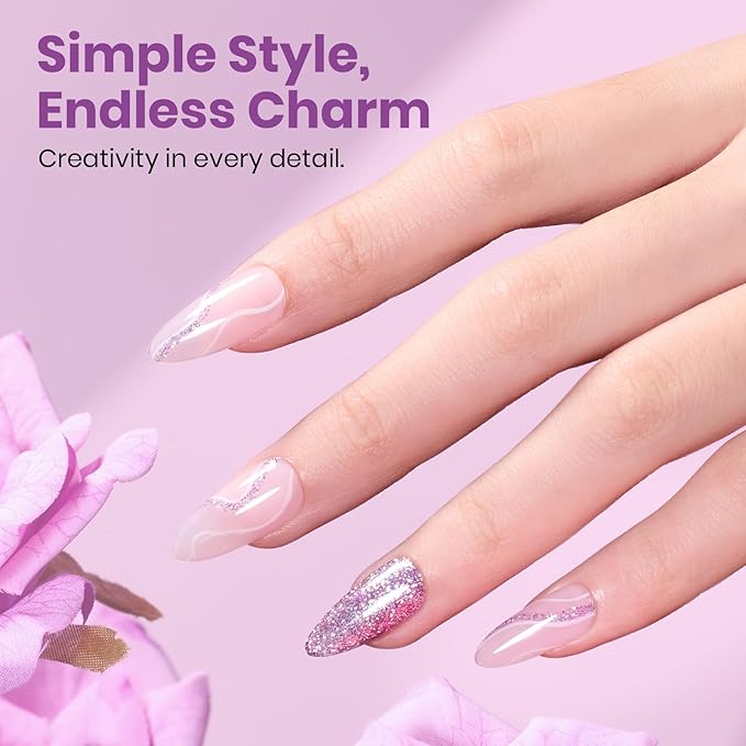 Beetles Purple Gel Nail Polish – 15ml Purple Glitter Gel Polish Soak Off UV LED Shimmer Rose Quartz Glow Color Nail Art Long Lasting Glossy Salon and DIY Nail Manicure Spring Gift for Women