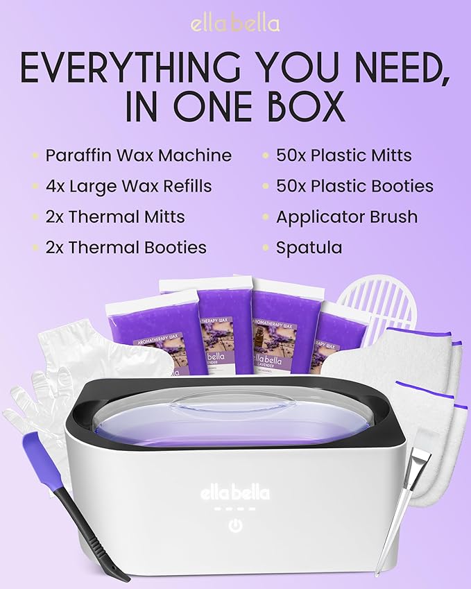 ELLA BELLA® Paraffin Wax Machine for Hand and Feet • Parafin Wax Warmer • Everything in One Kit – Paraffin Wax Refills, Mitts & Booties • Soothing Relief with Parrafin Wax • At Home Spa Experience