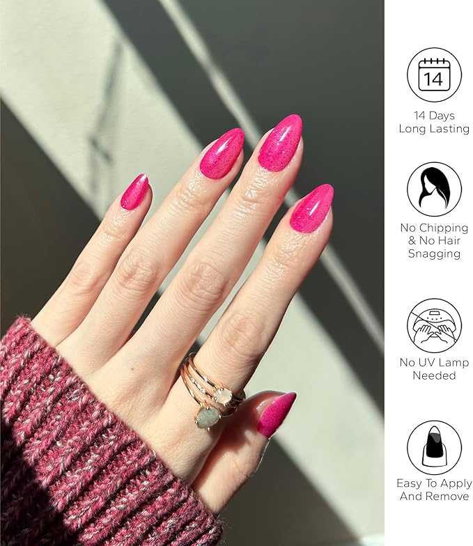 Nail Polish Strips, 20Pcs Salon Quality Gel Nail Stickers, Easy Long Lasting Wraps for Short Nails no UV Light Needed (Glitter Medium Violet)
