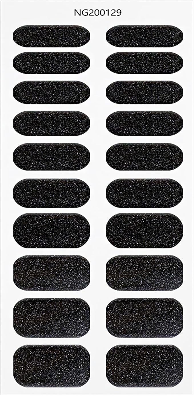 JMEOWIO Gel Nail Stickers Black Glitter Halloween Semi Cured Gel Nail Strips Wraps UV/LED Nails Art Design Decoration Accessories
