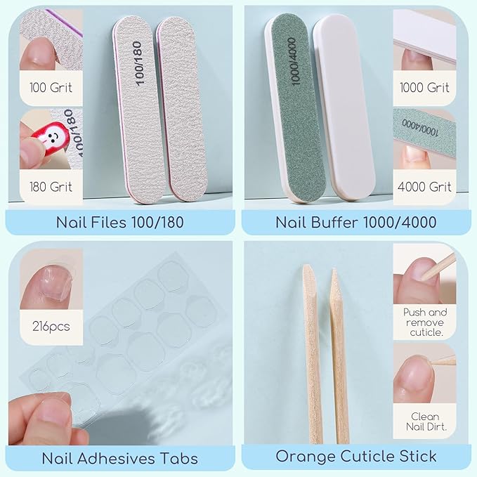 Teenitor 216pcs Press on Nails for Kids Girls Fake Nails, 9 Styles of Mini Nails for Girls Fake Nails for Kids, Christmas Press on Nails for Girls 10-12, Stick on Nails for Kids Little Girl