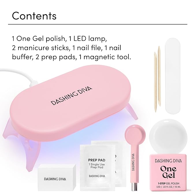 Dashing Diva One Gel Magnetic Starter Kit - Villainous - 3 in 1 Base Coat, Nail Color & Top Coat - Magnetic Polish - 9-Piece Manicure Set with LED Gel Lamp