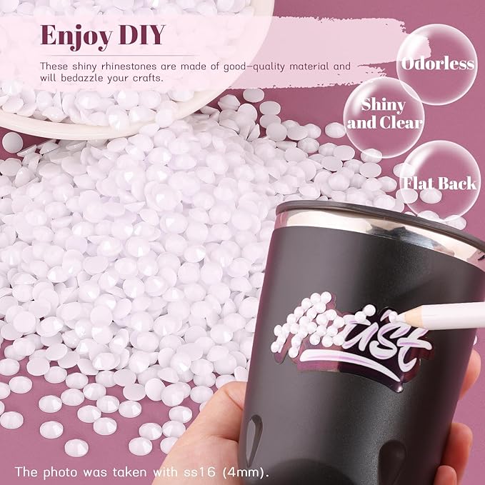 4000PCS 5mm Resin Rhinestones Bulk for Crafting (White), Flatback Bedazzling Crystals for Crafts DIY Nail Decoration, Gems Charms for Tumbler Shoes Clothing Fabric with Pickup Pen and Tweezers