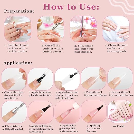 SAVILAND Gel Nail Glue: 6 in 1 Nail Glue for Press on Nails Acrylic Nails Long Lasting Curing Light Needed U V LED Hard Gel Extension for False Nail Tips Manicure Home Women Set