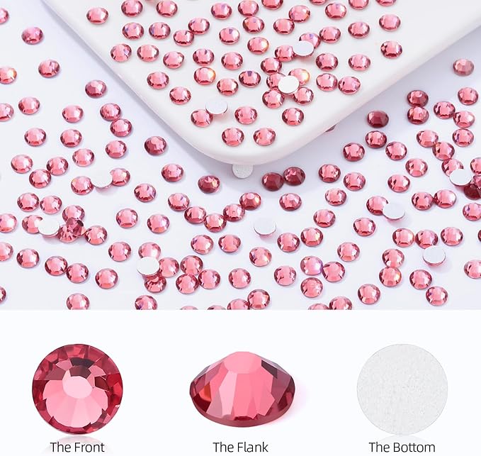 Rose Flatback Rhinestones, Glass Rhinestones for Nail Art and Craft, Glue Fix, Loose Crystal Gemstones(Rose, SS16, 2880pcs, 3.8-4.0mm)