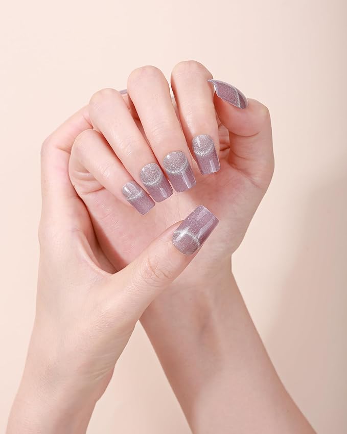 Cat Eye-Inspired 20pcs Semi Cured Gel Nail Strips - Salon-Grade DIY Wraps with Glaze Texture, Easy Application, UV Light Required for Stylish Nails