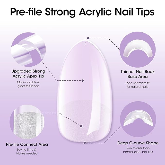 Gellen Tipex Pre-building Nail Tips, 320pcs Built-in Apex Medium Almond Nail Tips, 16 Sizes Full Cover Pre-file NailTips for Easy Wearing, Thicken Nails for Flat Nails
