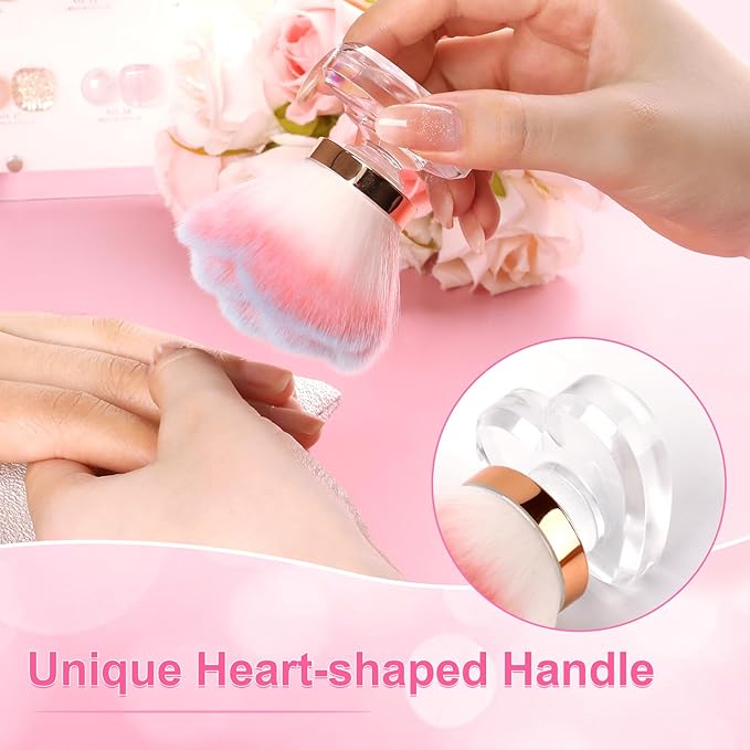 ANGNYA Nail Dust Brush, Rose-shaped Head and Heart-shaped Handle Dust Brush for Nails, Fluffy Dust Powder Remover Makeup Duster Cleaner Brush Acrylic Nail Tools