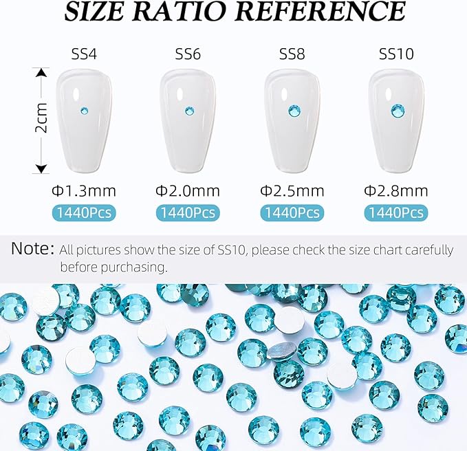 Malachite Blue Flatback Rhinestones, Glass Rhinestones for Nail Art and Craft, Glue Fix, Loose Crystal Gemstones(Malachite Blue, SS6, 1440pcs, 1.9-2.0mm)