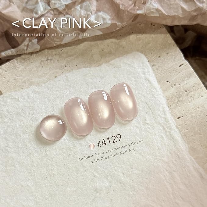 GAOY Pink Glassy Cat Eye Gel Nail Polish, 16ml Holographic Glitter Jelly Nail Polish with Magnet, Reflective Translucent UV Gel for Manicure Art DIY, 4129 Clay Pink