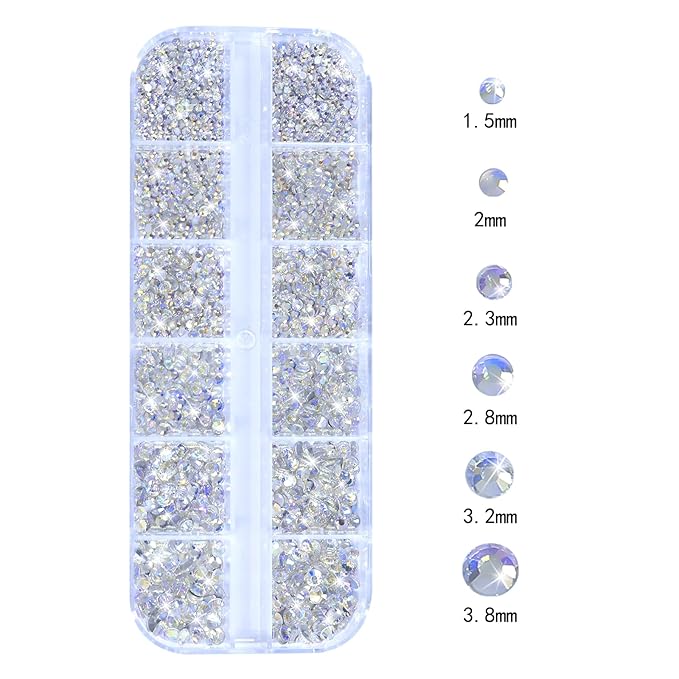 HNUIX Nail Rhinestones - 3D Multi Shape Size, Crystal Blue Moonlight Nail Gems, Flat Back, with Kit, for Nail Art, DIY Decorations