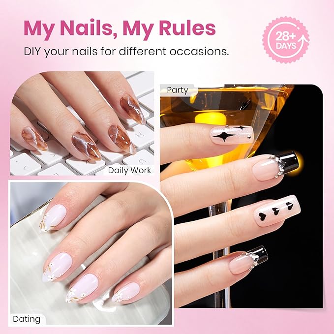 Beetles Gel Nail Tips Flat-X - Almond Square Medium, 320pcs 16 Sizes, Pre-Etched Half Matte Full Cover Soft Acrylic Press on Easy DIY False Nail Extension Salon for Flat & Natural Nail Beds