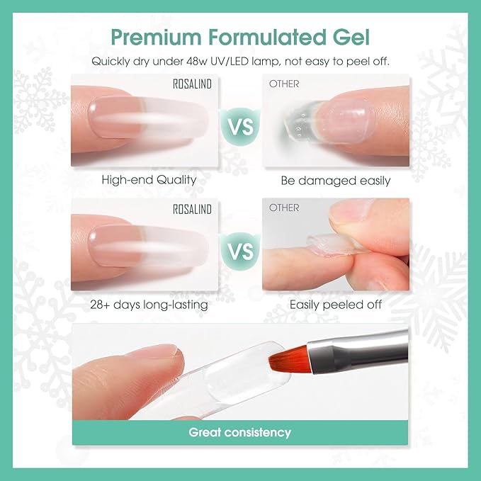 ROSALIND 2 oz Clear Poly Nail Gel - Professional Nail Extension Gel for Long Lasting DIY & Salon Nails, Quick Dry UV/LED Light Cured Transparent Builder Clear Gels Base