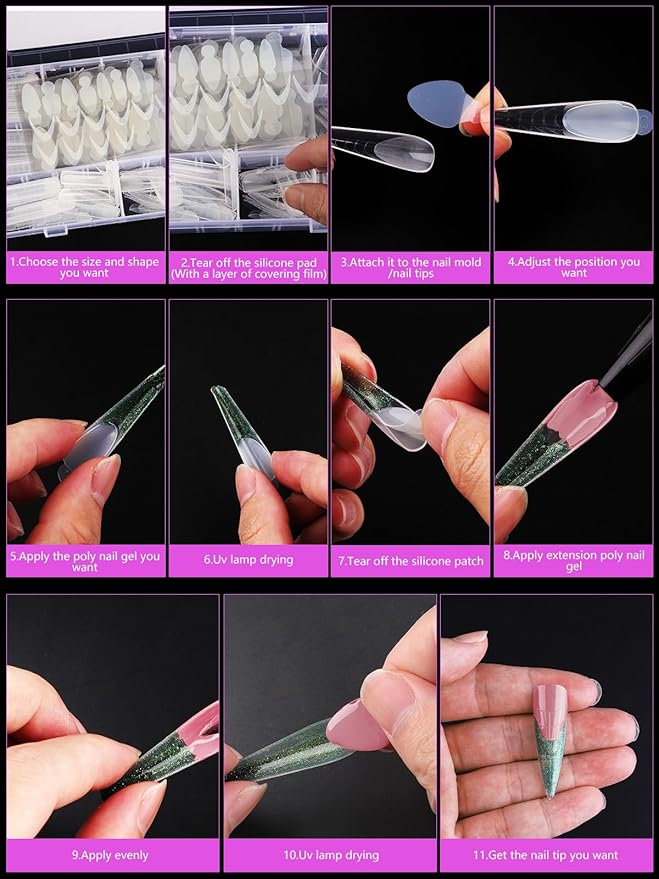 EBANKU French Nail Forms, 144 PCS Silicone Tip Stickers for Dual Nail Forms, Reusable Pads for Poly Gel Nail Mold, Manicure