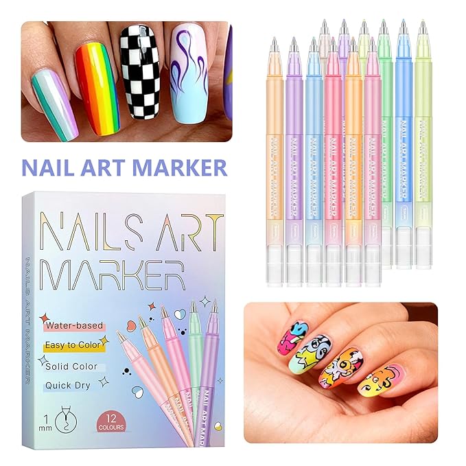 12 Colors Nail Art Pens Set, 2026 New Markers Polish Pen for 3D Nail Art Tools for Dotting Drawing Painting Point Liner DIY 7-14 Days Delivery (2SET)