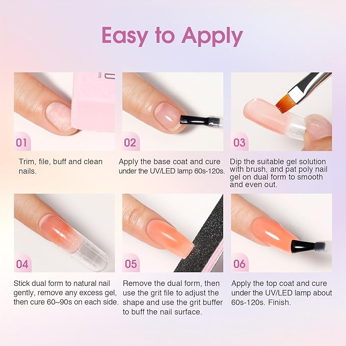 ROSALIND Poly Nail Gel Kit -16 Colors + Nude Pink Nail Art Accessories kit Clear Nude Poly Nails Gel Kit Starter Kit With Slip Solution Nude Pink Nail Extensions Gel Set with Mini UV Lamp