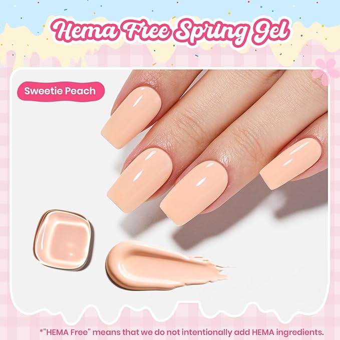 Beetles Peach Gel Nail Polish - Sweetie Peach Pastel Orange Coral Gel Polish, Same Color Same Bottle, Soak Off UV LED Lamp Pastel Nail Art, Long-Lasting Manicure Salon DIY Home Spring Nails