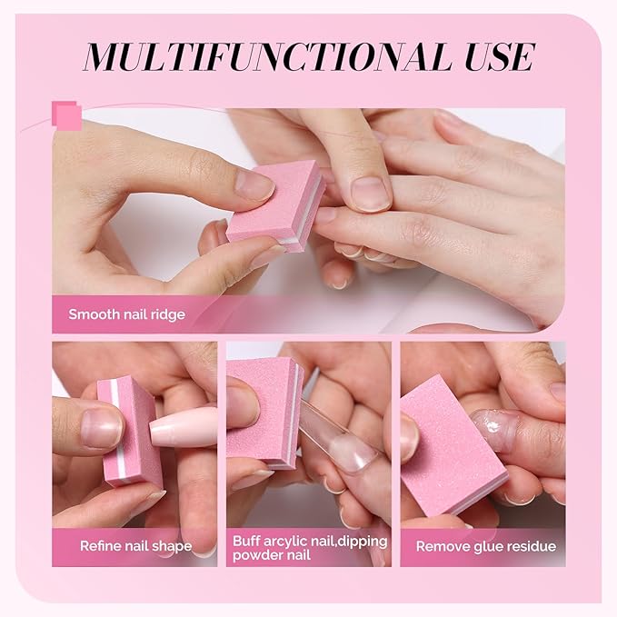 MelodySusie Mini Nail Buffer Block,100/180 Grit Double-Sided Sponge Nail File,Professional Nail Polishing Tools for Acrylic Nails and Natural Nails,50 Pieces（Pink）