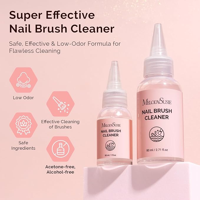 MelodySusie Nail Brush Cleaner, Acrylic Gel Nail Brushes Cleaning & Restoration Wax and Gel Removing Solution for Manicure Salon at Home 80ml/2.71fl.oz