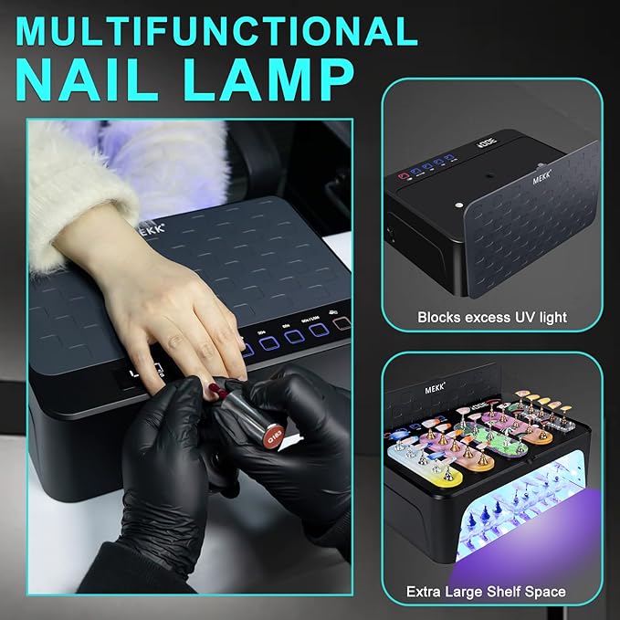 MEKK Professional UV LED Nail Lamp - Luxury Cordless UV Light for Gel Nails with Red Light Skincare,4+2 Timer Modes,Two-Hand Design, Nail Lamp for Salon & Home-Black