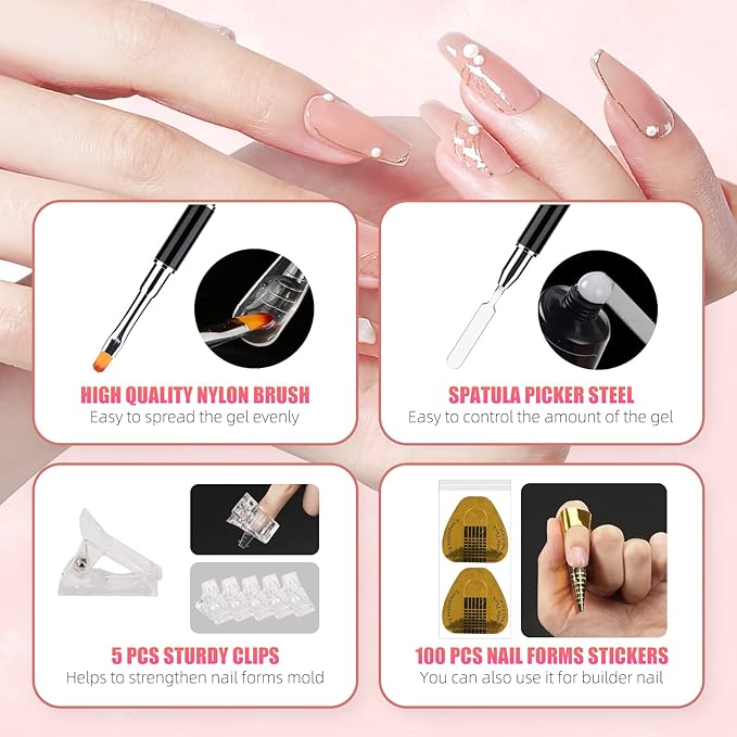 LIONVISON Poly Gel Nail Forms: 120Pcs Coffin Shape Nail Forms for Builder Gel Reusable - 12 Sizes Extension Acrylic Nail Molds Sets - False Nail Tips for Manicure Nail Art Design Salon DIY at Home