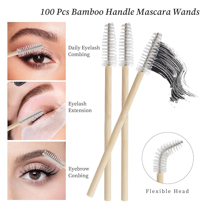 300 Pack Disposable Spoolies Brushes Sets Bamboo Mascara Wand Lip Brushes Cotton Swab for Eyebrow Eyelash Extension Tattoo Lipstick Applicator(White)