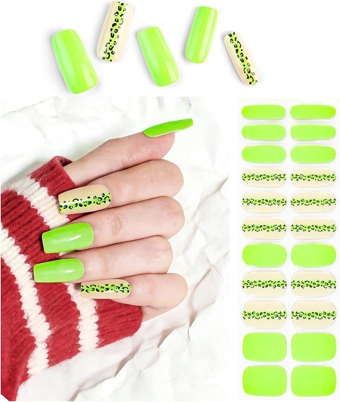 Semi Cured Gel Nail Strips Fluorescent Yellow Gel Nail Stickers with UV/LED Required Long Lasting Gel Nail Strips Includes 22 Strips 2 Prep Pads, Nail File & Wooden Stick