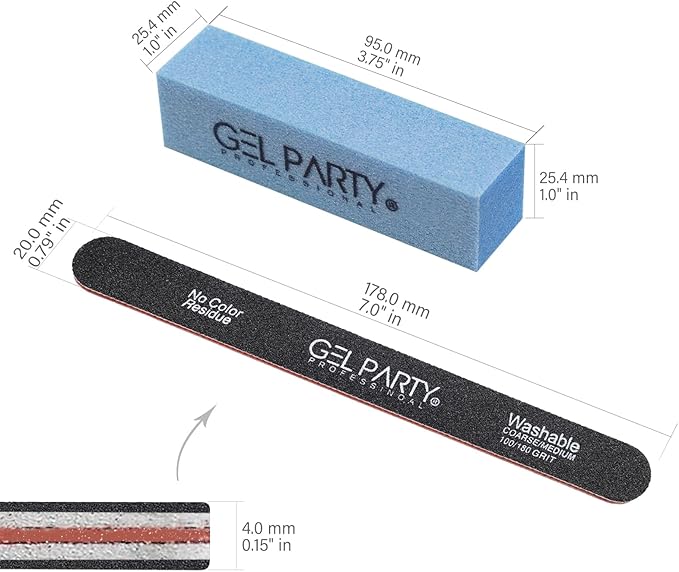 Professional Nail Files and Buffers Kit (12 Pcs) 100/180 Grit Double Sided Emery Boards for Acrylic Gel Nails+Colorful Sanding Buffer Blocks - Washable Manicure Tools for Salon & Home-Set A