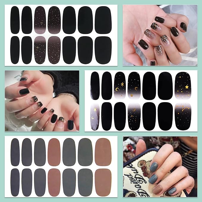 WOKOTO 20 Sheets Dark Solid Nail Polish Stickers, 280Pcs Mixed Color Solid Nail Stickers Full Nail Wraps, Gel Nail Strips Wraps Stick-On Nails Polish Strips Decals for Kids, Women & Girls