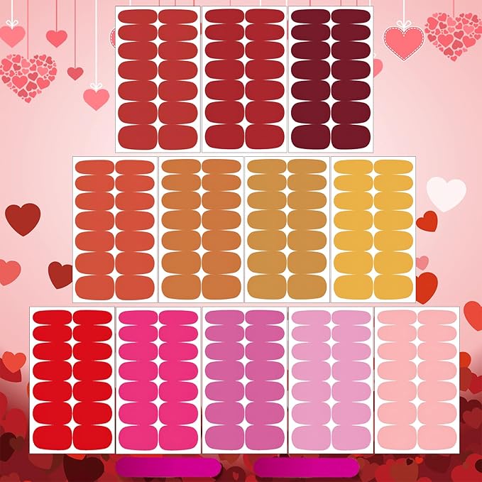 winthrop 12 Sheets Red Pink Yellow Series Solid Color Nail Wraps Full Stickers Nail Polish Strips, Valentine's Day DIY Self-Adhesive Women Nail Art Party Decor with 2 Pcs Nail Files (168 Pieces)