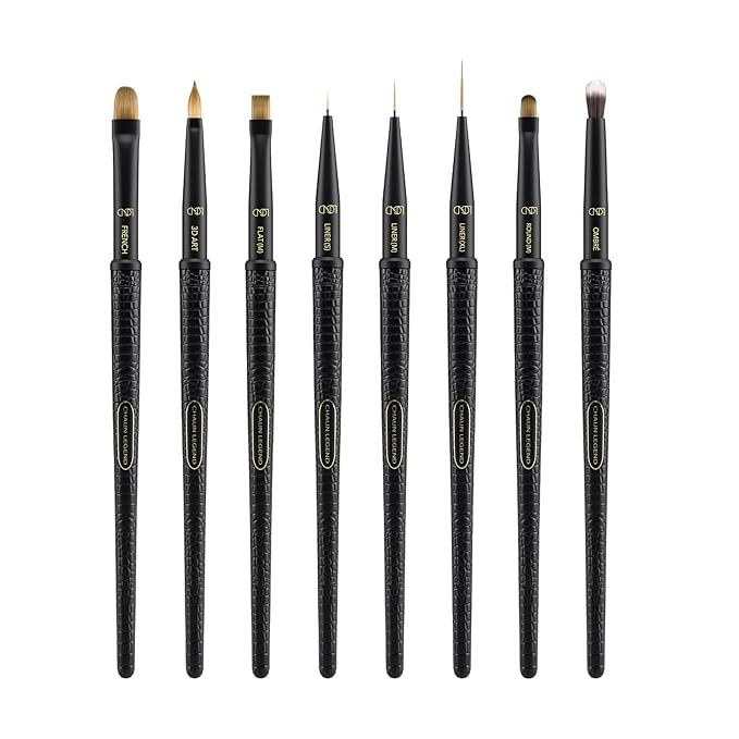 Chaun Legend Nail Art Brush Set 8 Piece - Perfect for gels, acrylics, and detailed designs