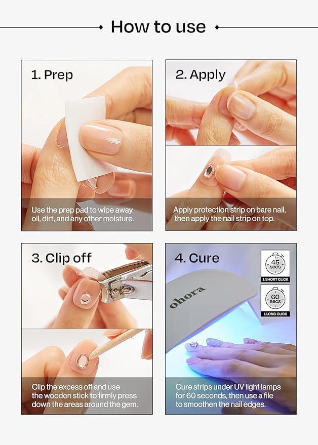 ohora Semi Cured Gel Pedi Strips (P Berry ChouChou) - Works with Any Nail Lamps, Salon-Quality, Long Lasting, Easy to Apply & Remove - Includes 2 Prep Pads, Nail File & Wooden Stick