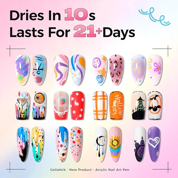 48 Colors(24Pcs-dual) Nail Art Pens Set, 3D Nail Polish Pens Quick-Drying Acrylic Paint Markers, Dotting Liner Brush for DIY Nail Design, Home & Salon Manicure Tools, MarkerPen