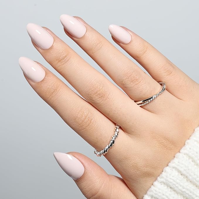 White Press On Nails Almond - White Almond Fake Nails, Short Press On Nails Reusable Stick On Nails in 16 Sizes, 32pcs False Nail Kit for Women & Girls(SoftWhite)