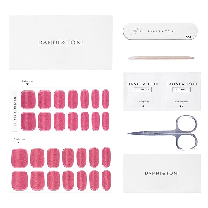 DANNI & TONI Semi Cured Gel Nail Strips Strawberry Red (Crimson Glare) Cat Eye Gel Nail Stickers 28 Stickers