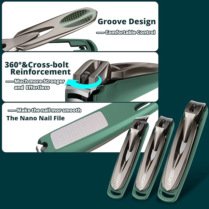 Nail Clippers Set-3 Pack,Fingernail Clippers& Toenail Clipper for Men,Wowen,Nail Clippers with Catcher,Nail Cutter for Thick Toe Nails,Stainless Steel Ultra Sharp Sturdy