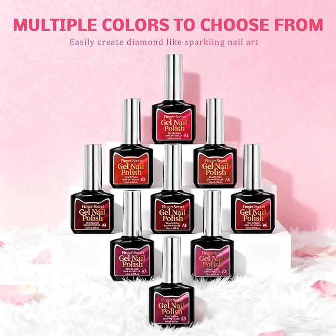 Gel Nail Polish Set, Cat Eye Gel Polish Kit, Scarlet Burgundy Carmine Dark Red Purple Holographic Reflective Magnetic Shimmer Gel, Manicure Salon DIY Gifts, Soak Off, UV/LED Cured (9 Colors A)
