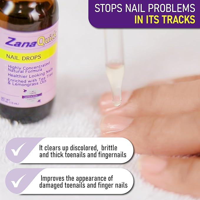 ZanaQuick Toenail Treatment Drops - 4 Pack Extra Strength Nail Repair Solution for Toe Nails & Fingernails - Powerful Nail Care Renewal & Recovery Liquid for Thick, Damaged & Discolored Nails Remedy