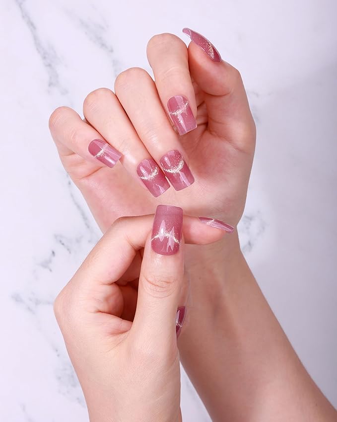 Cat Eye-Inspired 20pcs Semi Cured Gel Nail Strips - Salon-Grade DIY Wraps with Glaze Texture, Easy Application, UV Light Required for Stylish Nails