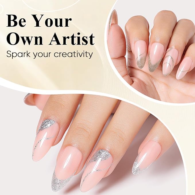 Nicedeco Gel Polish Nail Art Liner Gel 2 Colors, Hema Free, Cruelty Free, Vegan, Metallic Nail Design for Chrome French Manicure
