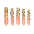 LOVFUL Gold Bling Press On Nails, Stunning Drill Glue On Nails, Luxury Fake Nails, Princess Nails | Handmade Nails l Fake Stick on nails| Square Long 2.2 in | H84 (M)